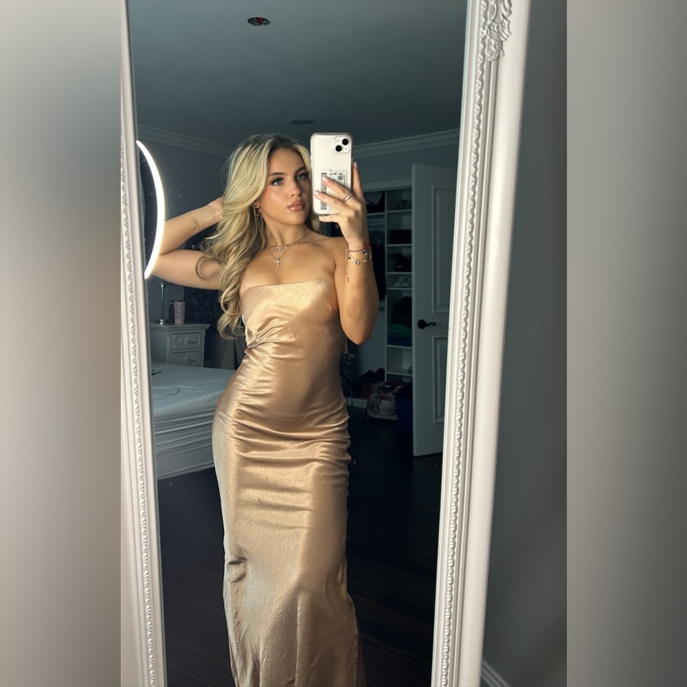 Satin Champagne colored maxi dress,